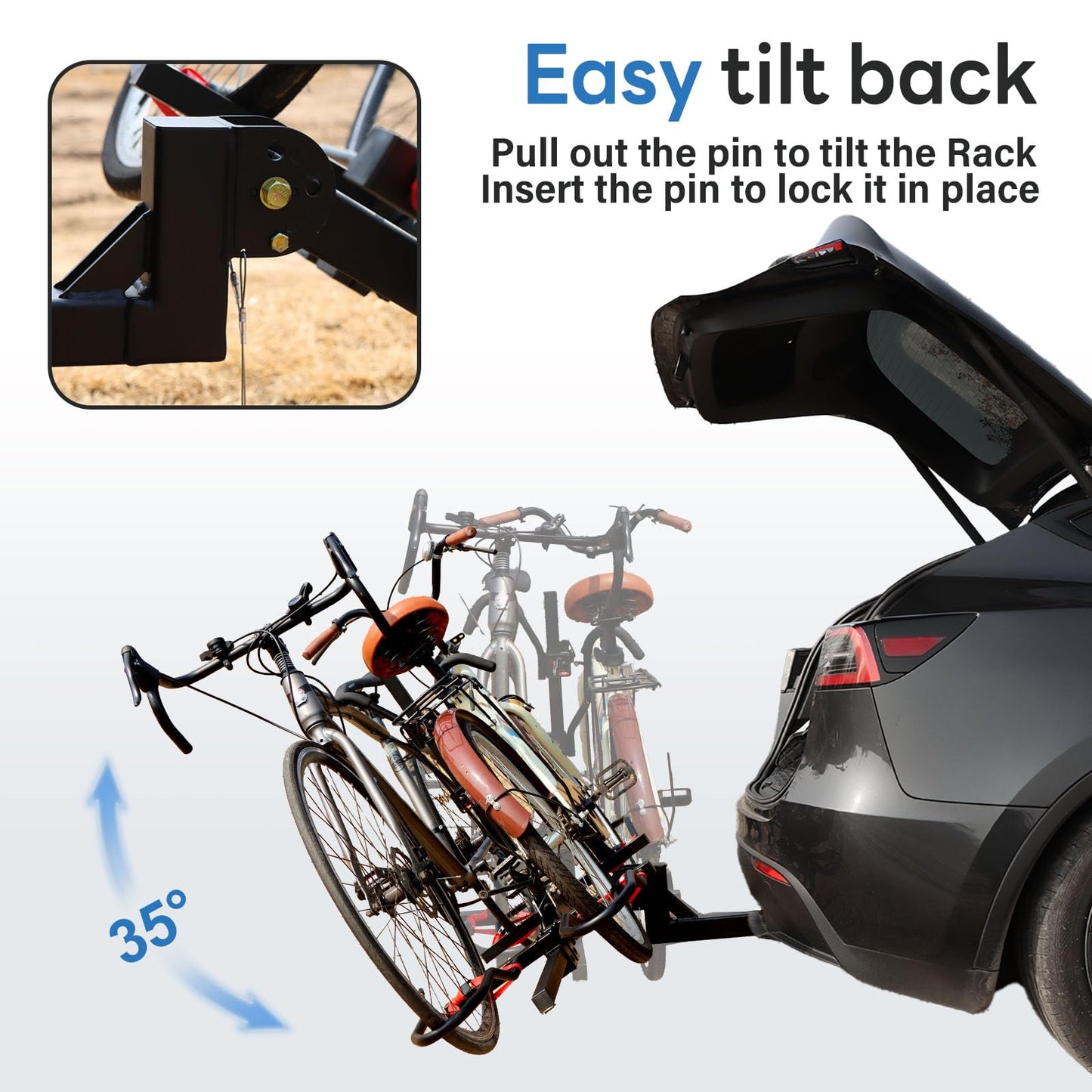 FORWODE Bike Rack Hitch for Car, 200 LB 2-Bike Racks with Hitch Lock, Wobble Free Smart Tilting Folding Hitch Mount Bike Rack for 2 Inch Receiver, Bike Carrier Fits Up to 5 Inch Fat Tire for Car