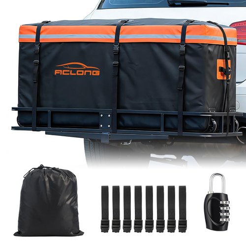 Hitch Mount Cargo Carrier Bag, Waterproof Soft Shell 20 Cubic Feet, Universal for Truck Pickup with Hitch Basket, 8 Reinforced Straps, Solid Buckles,Reflective Strip,Carry Handles,Combination Lock