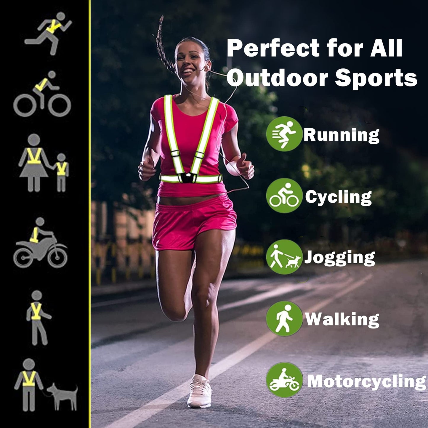 Reflective Vest 2 Pack, High Visibility Reflective Running Gear Safety Vest Straps for Men Women Kids for Night Running Walking Cycling