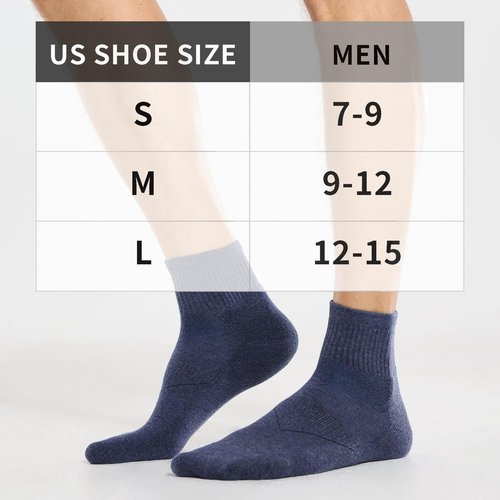 CS CELERSPORT 6 Pack Men's Ankle Socks with Cushion Athletic Running Socks, Black+Light Blue+Dark Blue, Shoe Size: 9-12