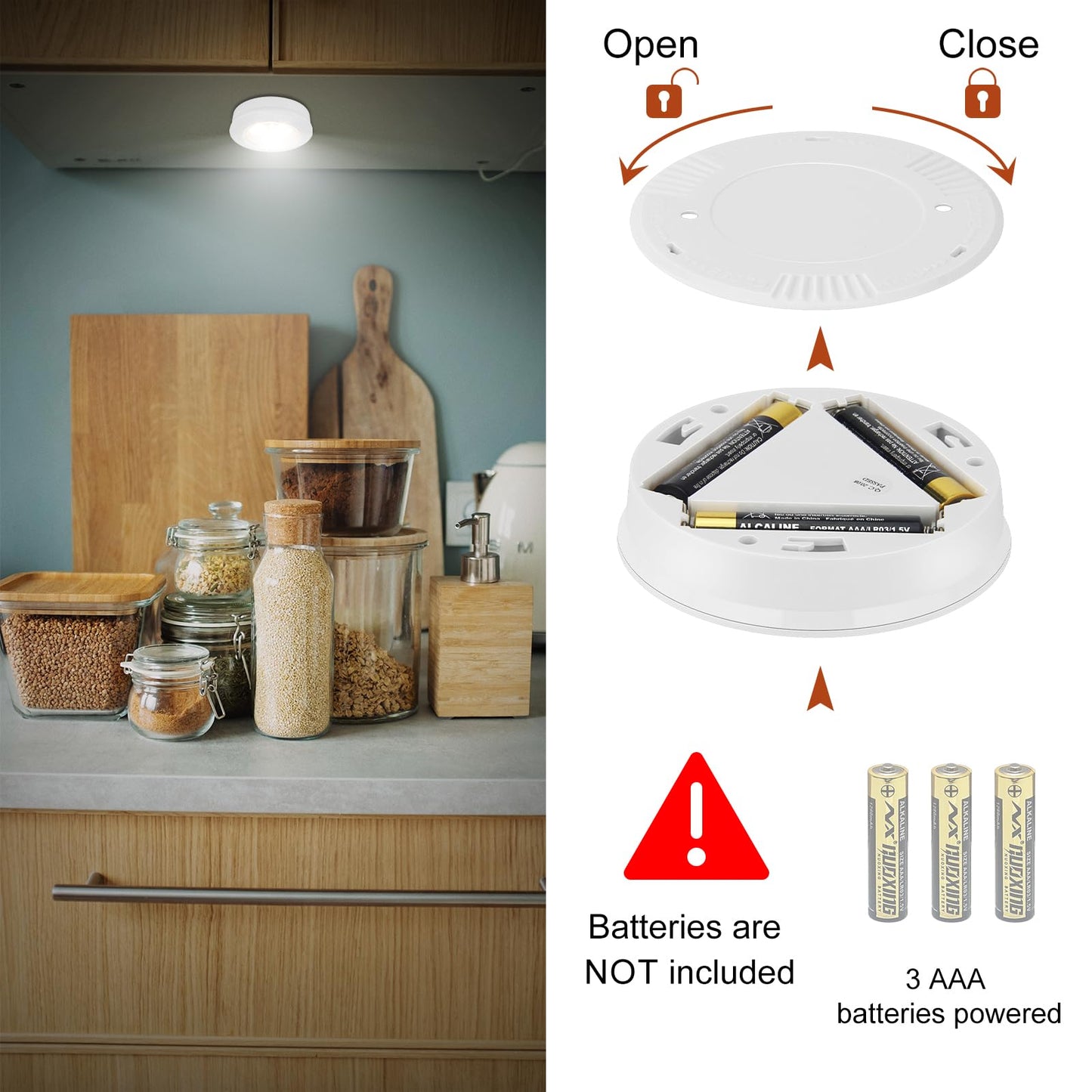 LUXSWAY LED Puck Light, Ultra-Thin Touch Light, Battery Operated, Tap Lights, 60 Lumens, Stick on Lights, Under Cabinet Lighting, Ideal for Kitchen Cabinets, Closets, Garage and More, 3-Pack, White