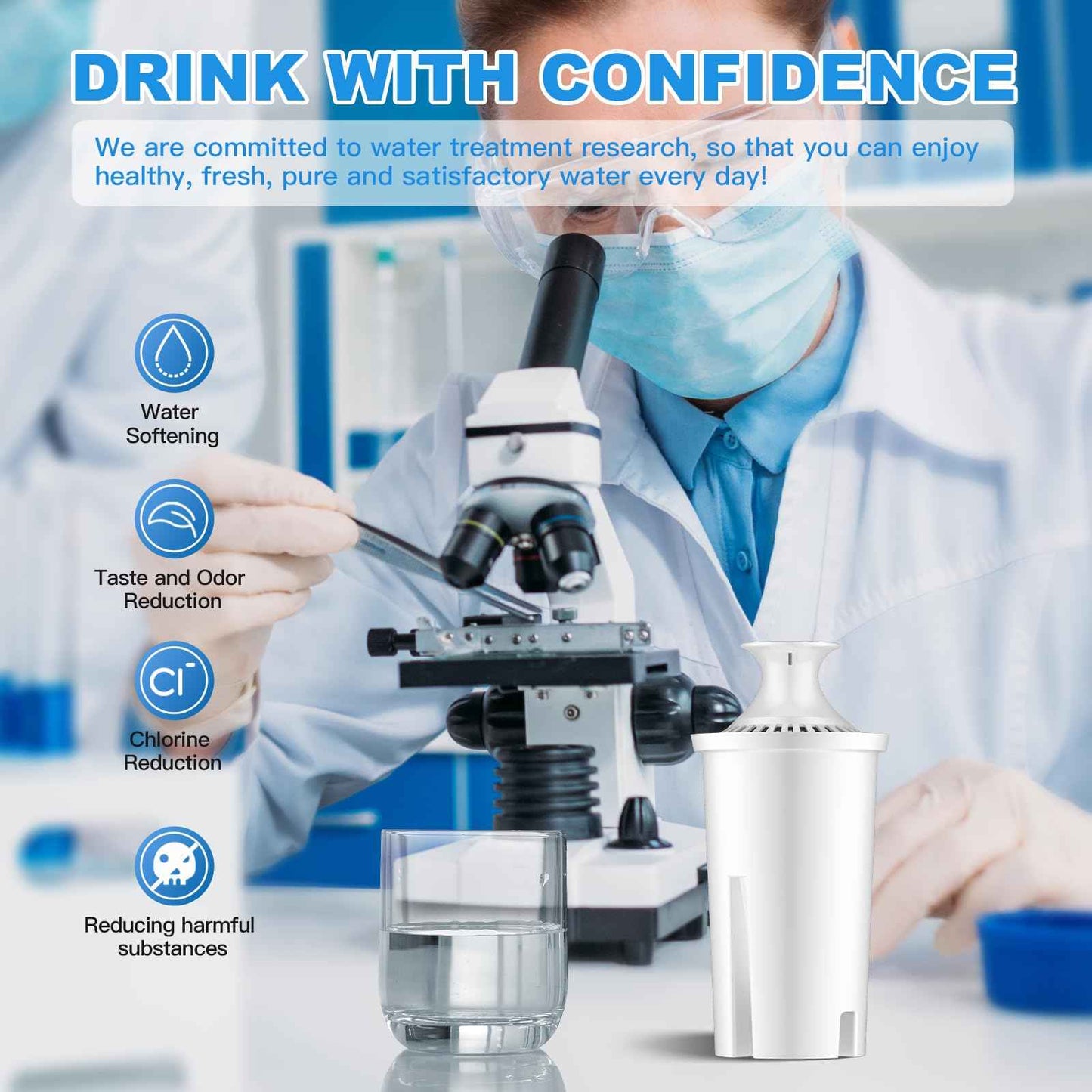 Tikstoy Water Fiter Replacement Fit for Brita Water Filter & Pitchers, Water Pitcher Filter Compatible with Brita Classic, Mavea, Ob03, 107007 35557, Reduce Chlorine and Heavy Metals (6)