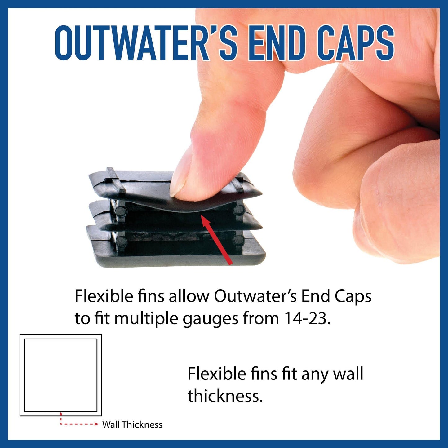 Outwater Plastic 2-1/2" Square Insert End Caps for Tubing, Finishing Plug for Square Tubing Chair Glide, Floor Protector, Fits Multi Gauge Tubing, USA Made, 10 Pack