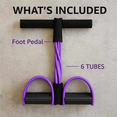 6 Tube Resistance Band with Pedal Puller for Home Gym Equipment – Multifunction Pedal Resistance Band with Handles – Manual Tension Training Pedal for Full Body Workout & Strength Training