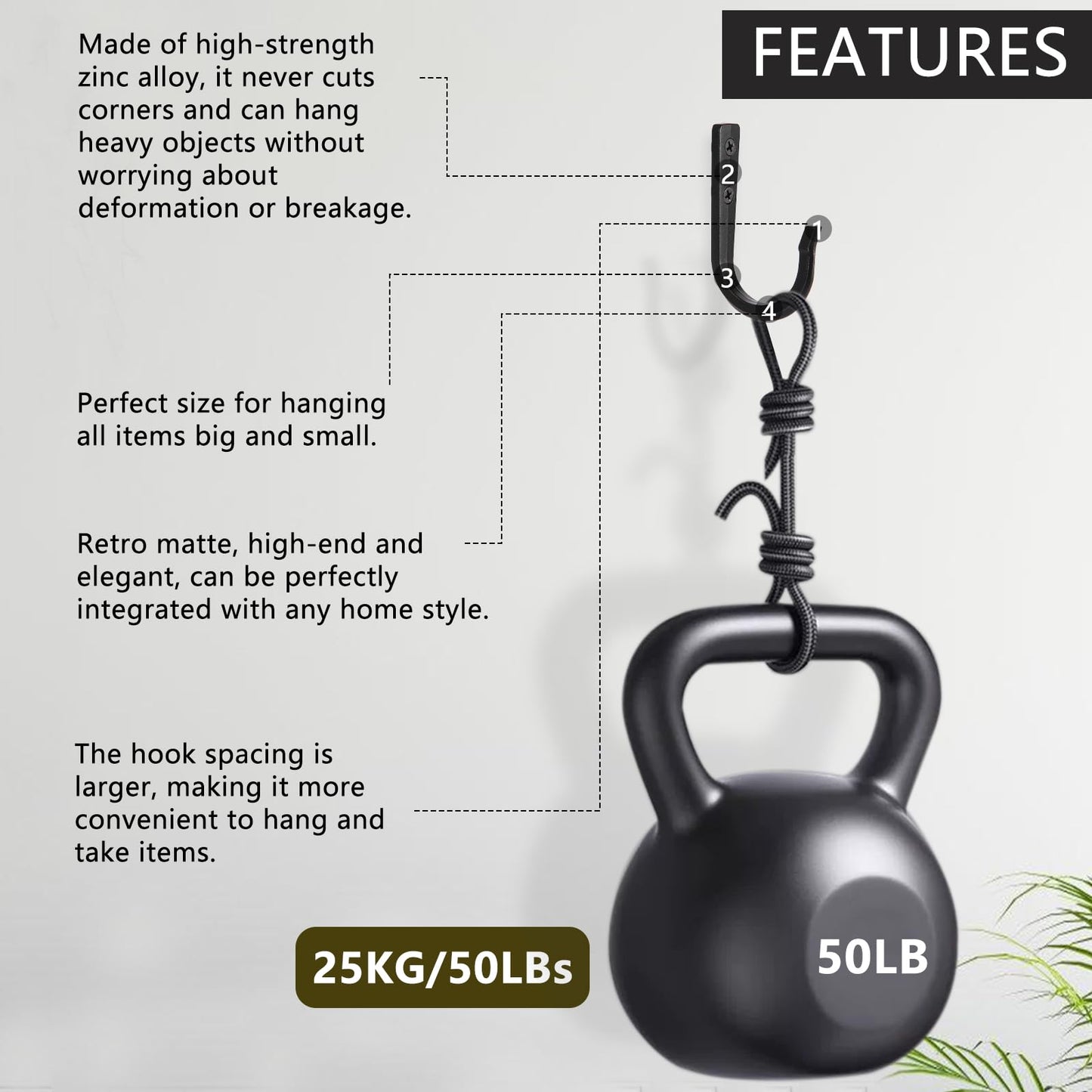 XHIPY Wall Hooks for Hanging Coat/Towel - 50LB Screw in Metal Hanger Wall Mount, for Outdoor, Closet, Door, Bathrooms, for Backpack, Robe, Black 4 Sets