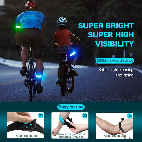 LED Armband | High Visibility Running Wristband - USB Rechargeable, Adjustable & Waterproof (2 Pack)