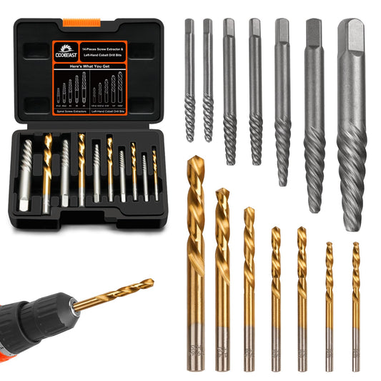Coobeast 14pcs Screw Extractor Set and Left Hand Drill Bits For Removing Broken Bolt Extractor Kit, Easy Out Screw Extractor Set, Screw Remover Tool With Storage Case, Gifts for Men, Dad and Husband