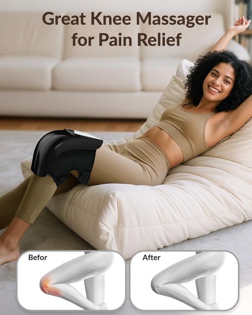 Heycool Cordless Knee Massager with Heat, Knee Massager for Pain Relief, 3 Vibration Modes & 3 Heating Levels, Adjustable Straps