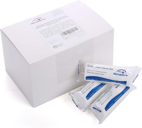 Hospora Medical Elastic Cotton Gauze Roll - 4 Inch Conforming Stretch for First Aid | 24 Individual Packs