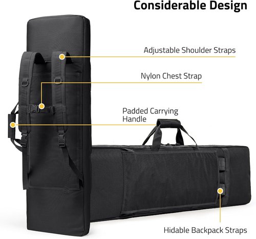 CVLIFE 42" Soft Rifle Case - Durable Double Long Gun Bag with Lockable Zipper & Backpack Strap for Outdoor Hunting