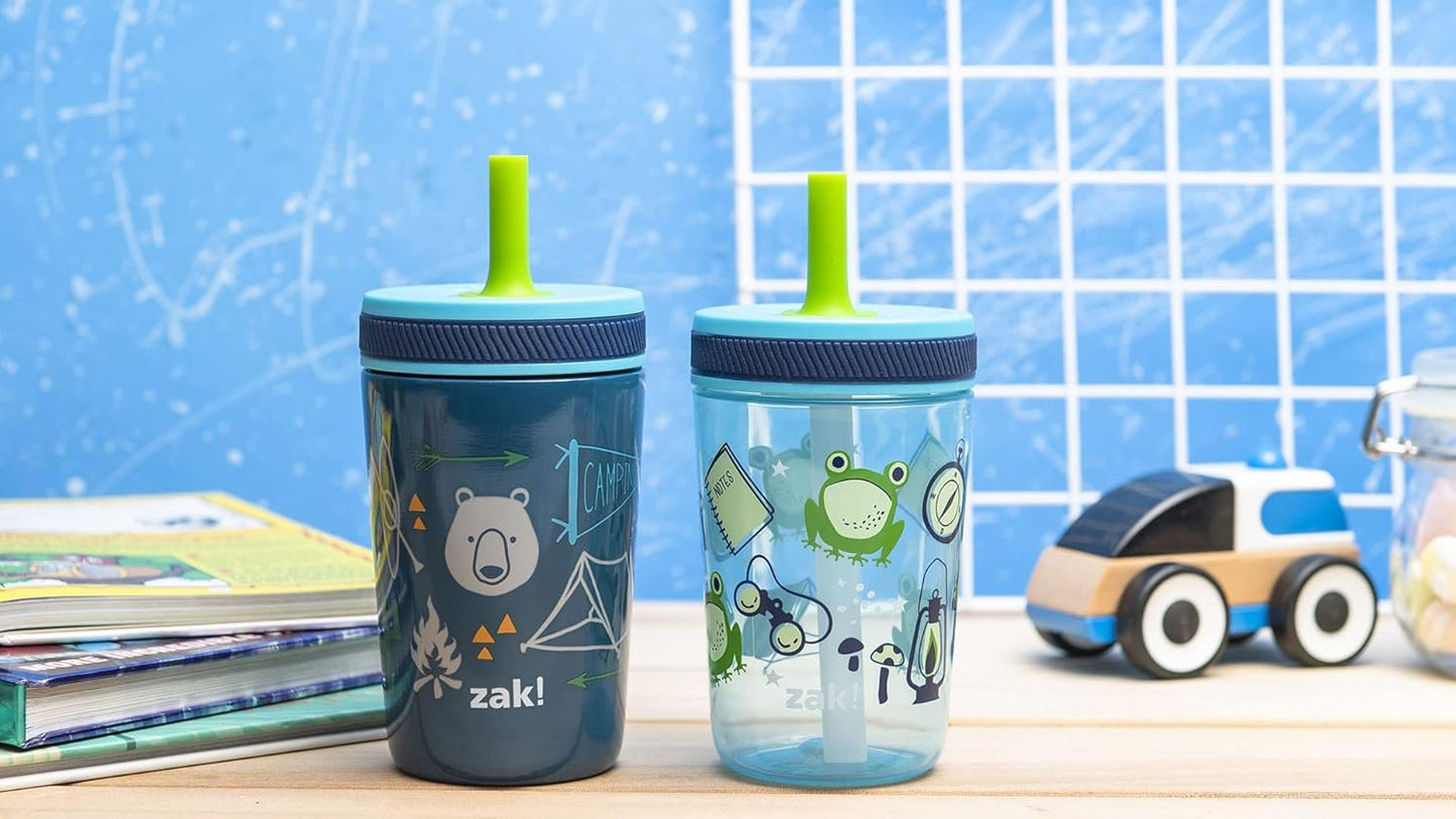 Zak Designs Kelso Tumbler Set - Leak-Proof Kids' Camping Cups with Straw | 3-Piece Non-BPA Bundle