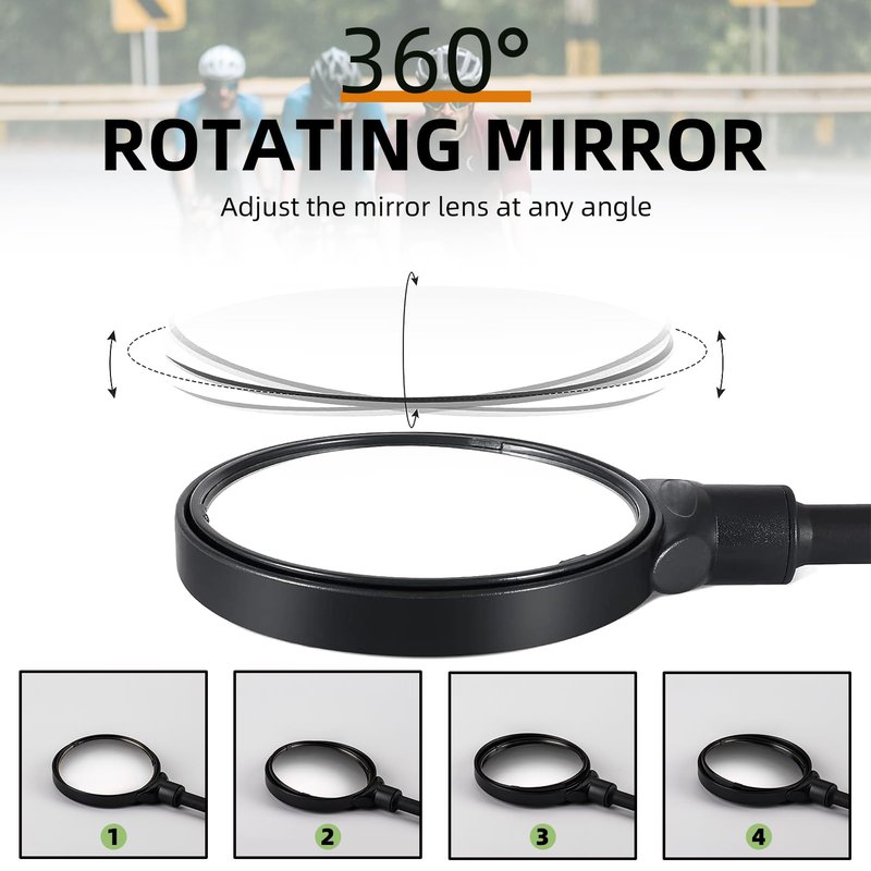 ROCKBROS Bike Mirror Handlebar Mount 360°Rotatable Adjustable Bicycle Rear View Mirror HD Wide Angle Clear Acrylic Convex Safe Bike Mirror for Mountain Road Bike Electric Motorcycle