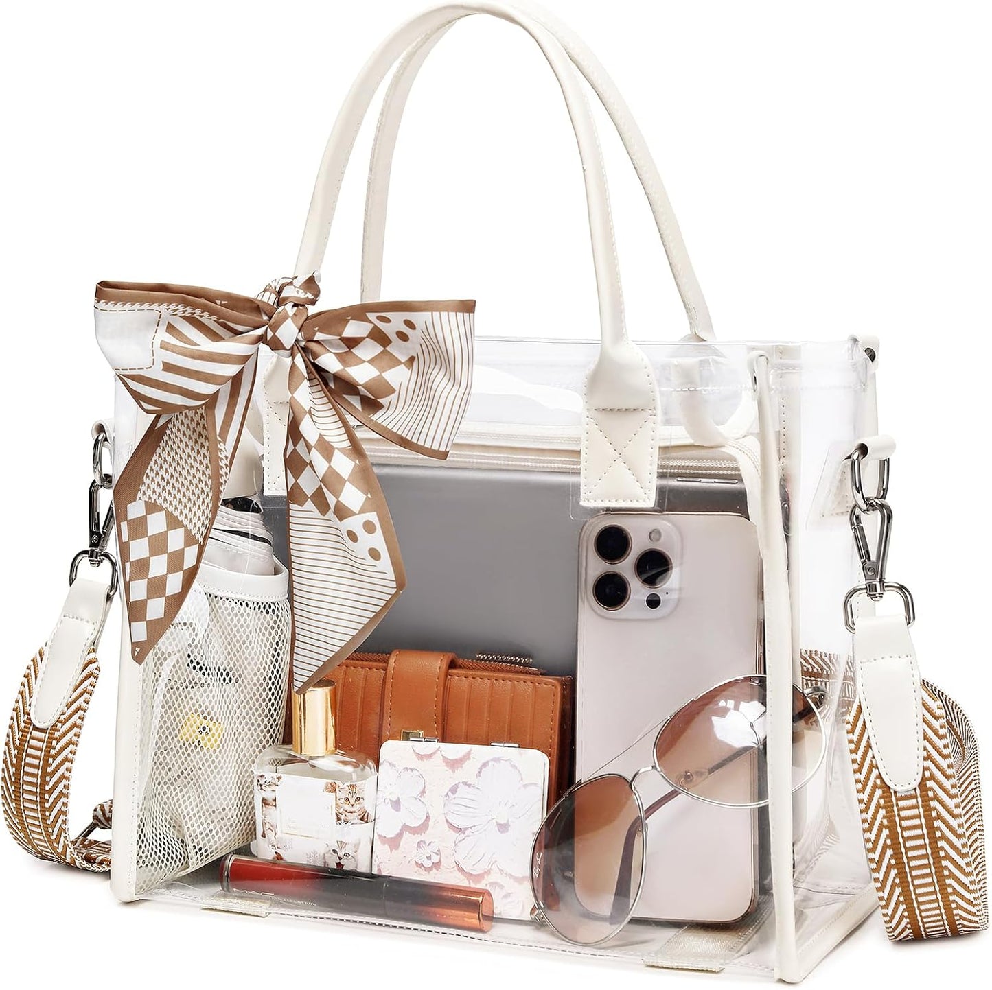 Skiennix Clear Tote Bag - Transparent Stadium Purse for Women | Thick PVC with Guitar Strap