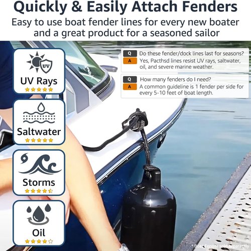 Marine Grade Nylon Boat Fender Lines by [Brand Name] - 4 Pack 1/2" x 6' with 10" Loop for Easy Docking - Durable, Fray Resistant, Black
