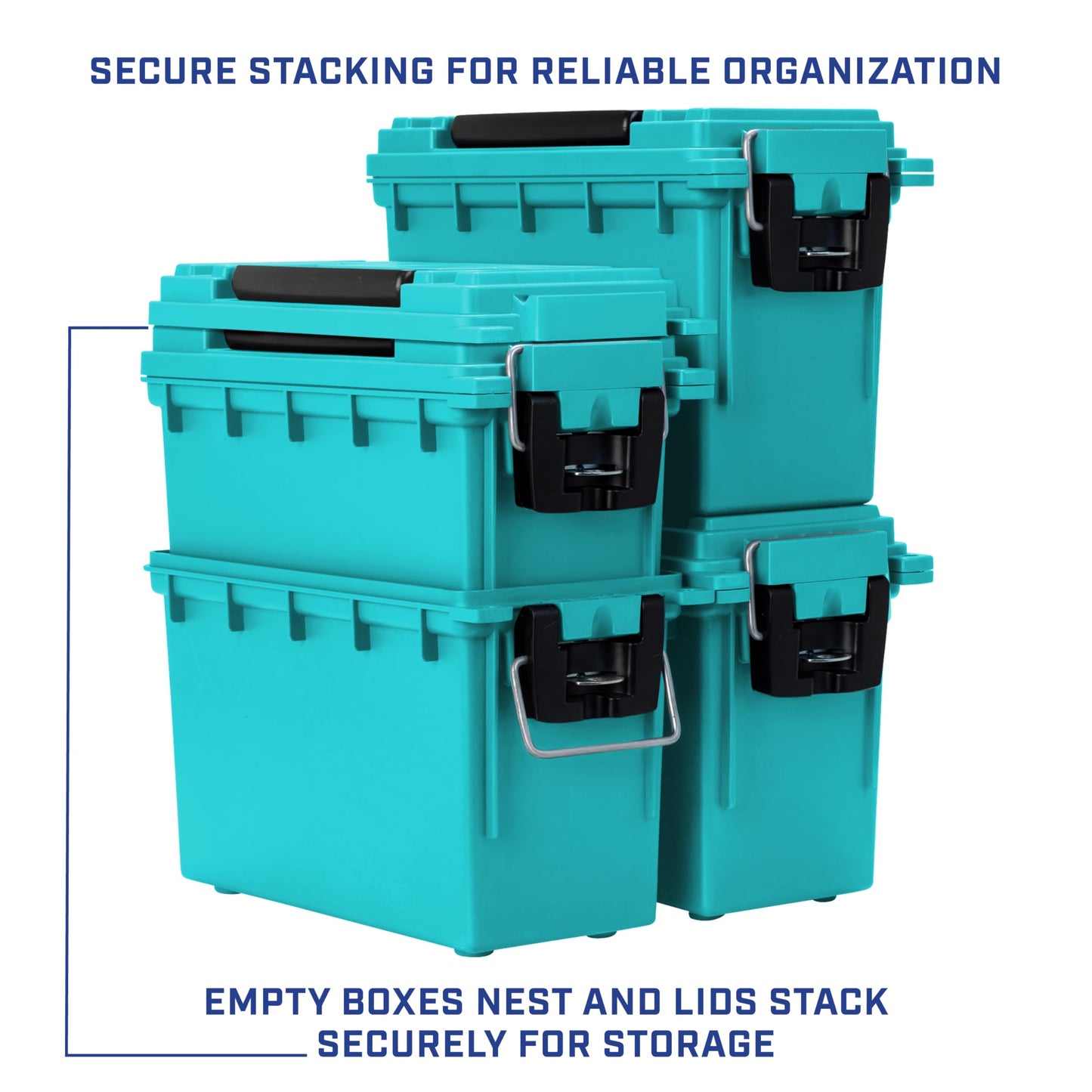 Sheffield 12633 Ammo Storage Box, Stackable .30 Cal Field Boxes, Water and Dust Resistant, Lockable Storage Box with Handle, Secures Hunting Gear, Supplies, and Bullets, Made in USA, Teal, 1-Pack