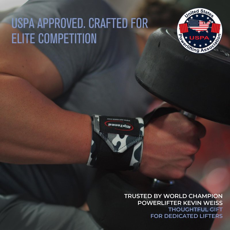 Rip Toned Wrist Wraps for Weightlifting – USPA & USAPL Approved 18" Wrist Straps for Powerlifting – Adjustable, Durable Gym Wraps with Thumb Loop – Maximum Support for Men & Women – Black-White Stiff