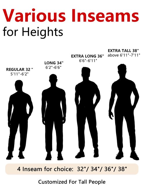 SEVEGO Men's 34" Tall Inseam Lightweight Cotton Joggers Extra Long Sweatpants Athletic with Zipper Pockets Charcoal, L