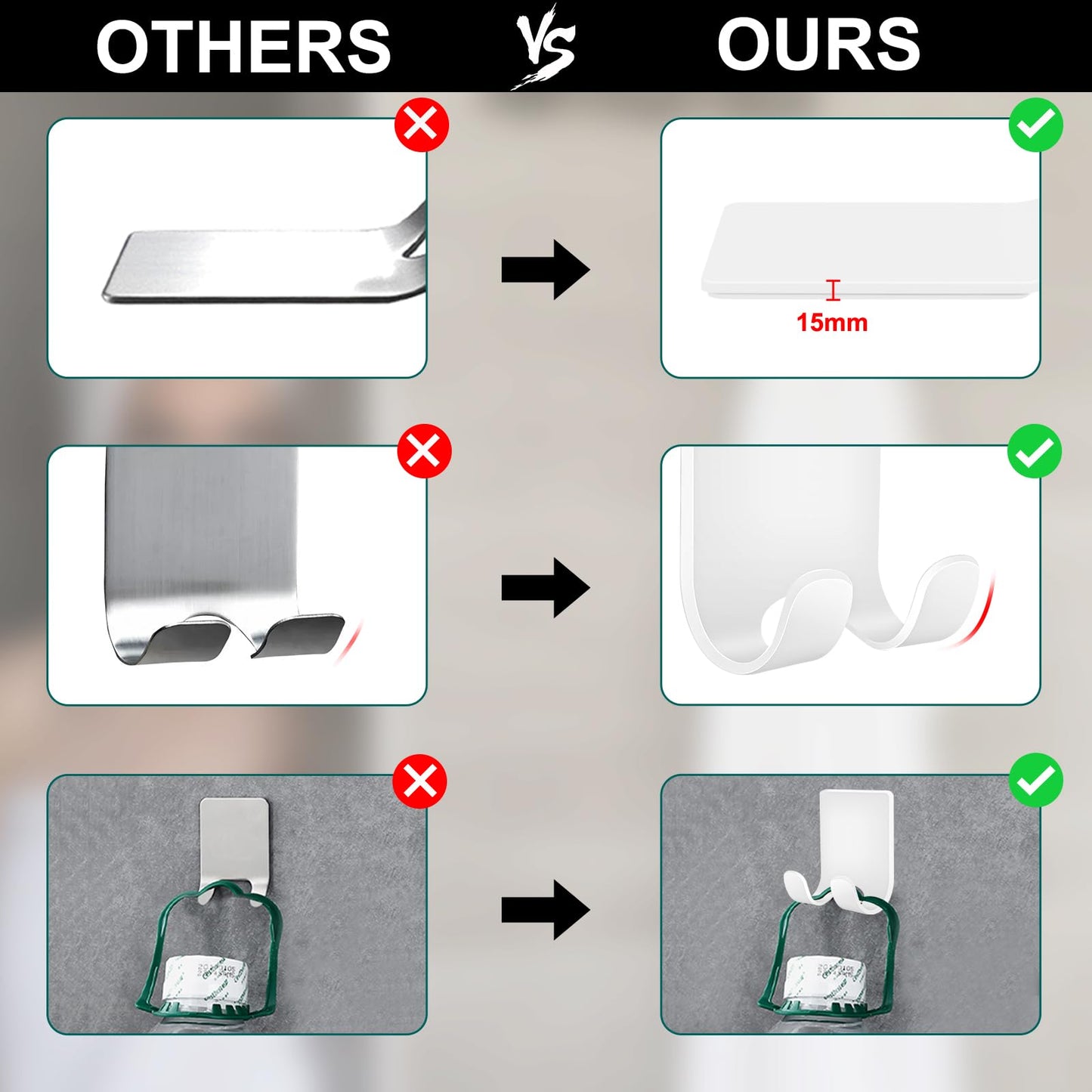 CGBE 4 Pack Shower Hooks - Self Adhesive Shaver Holder Hanger for Bathroom, Damage Free Wall Hooks for Razor, Loofah Sponge - White