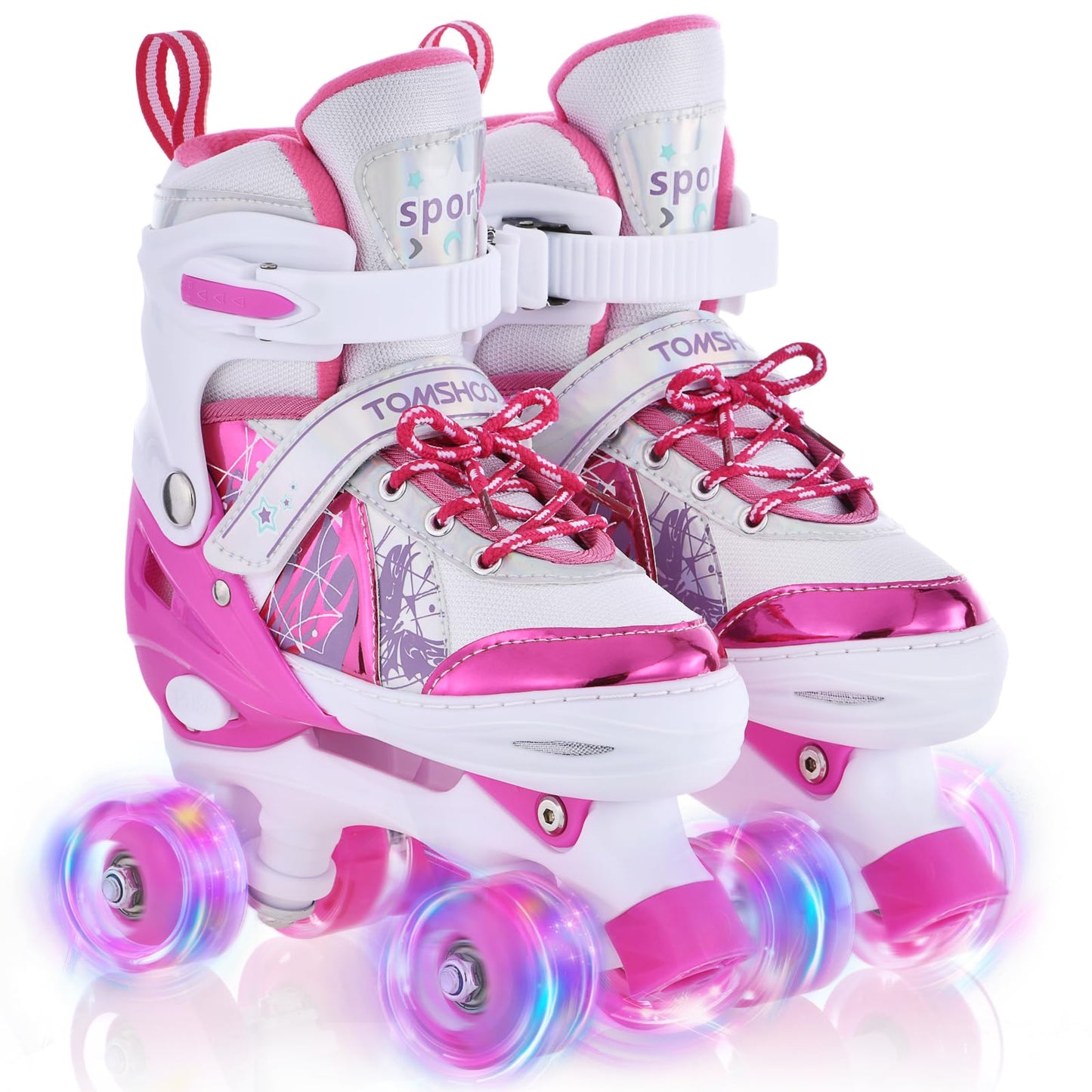 TOMSHOO Roller Skates for Girls Boys Kids 4 Sizes Adjustable Rollerskates with Light up Wheels Ages 3-5 5-8 6-12 Skating Shoes for Indoor Outdoor (Pink, Small)