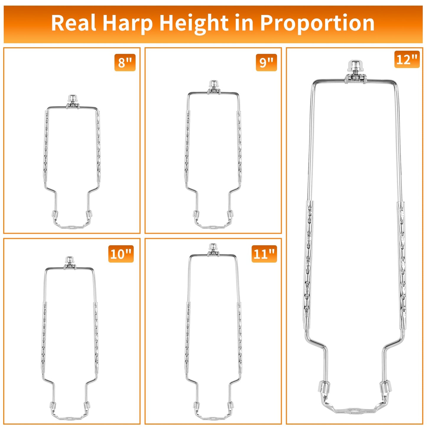 Lamp Harp Kit,Adjustable Lamp Shade Holder, harp and finial for lamp,Lamp Shade Holder Fits 8 9 10 11 12 inch Shades, with Lamp Rod and E14 E26 E27 Light Base UNO Fitter Adapter Converter Finial Set