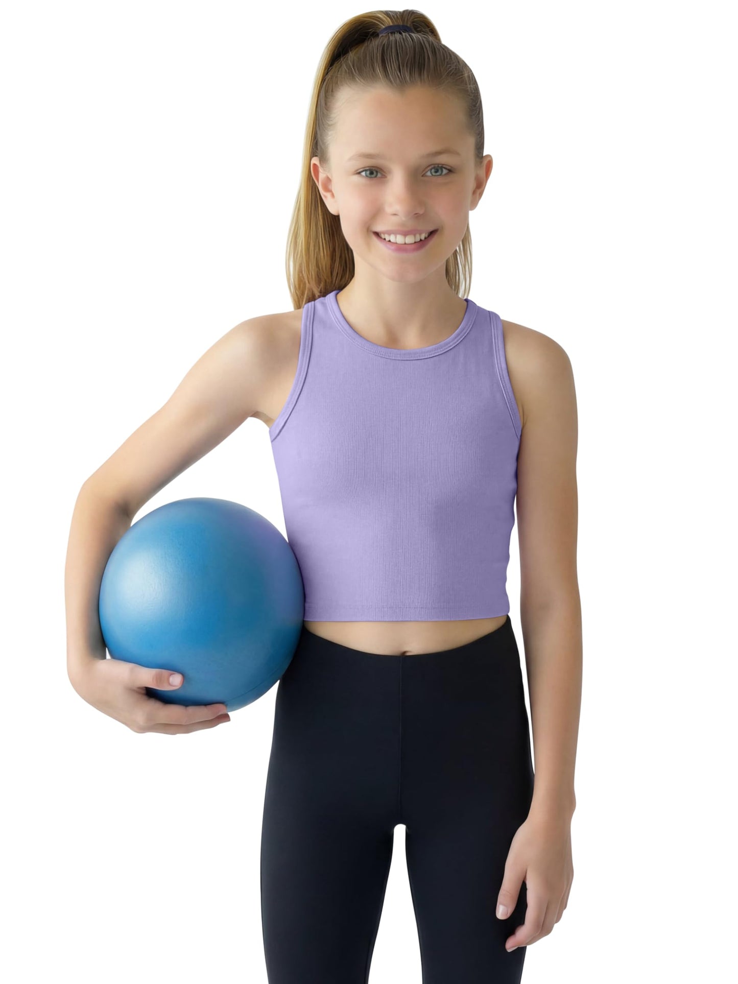 Resinta Girls Tank Tops Kids Athletic Ribbed Knit Casual Sleeveless Crop Tops for Dance Yoga Gym 5-14Y Purple