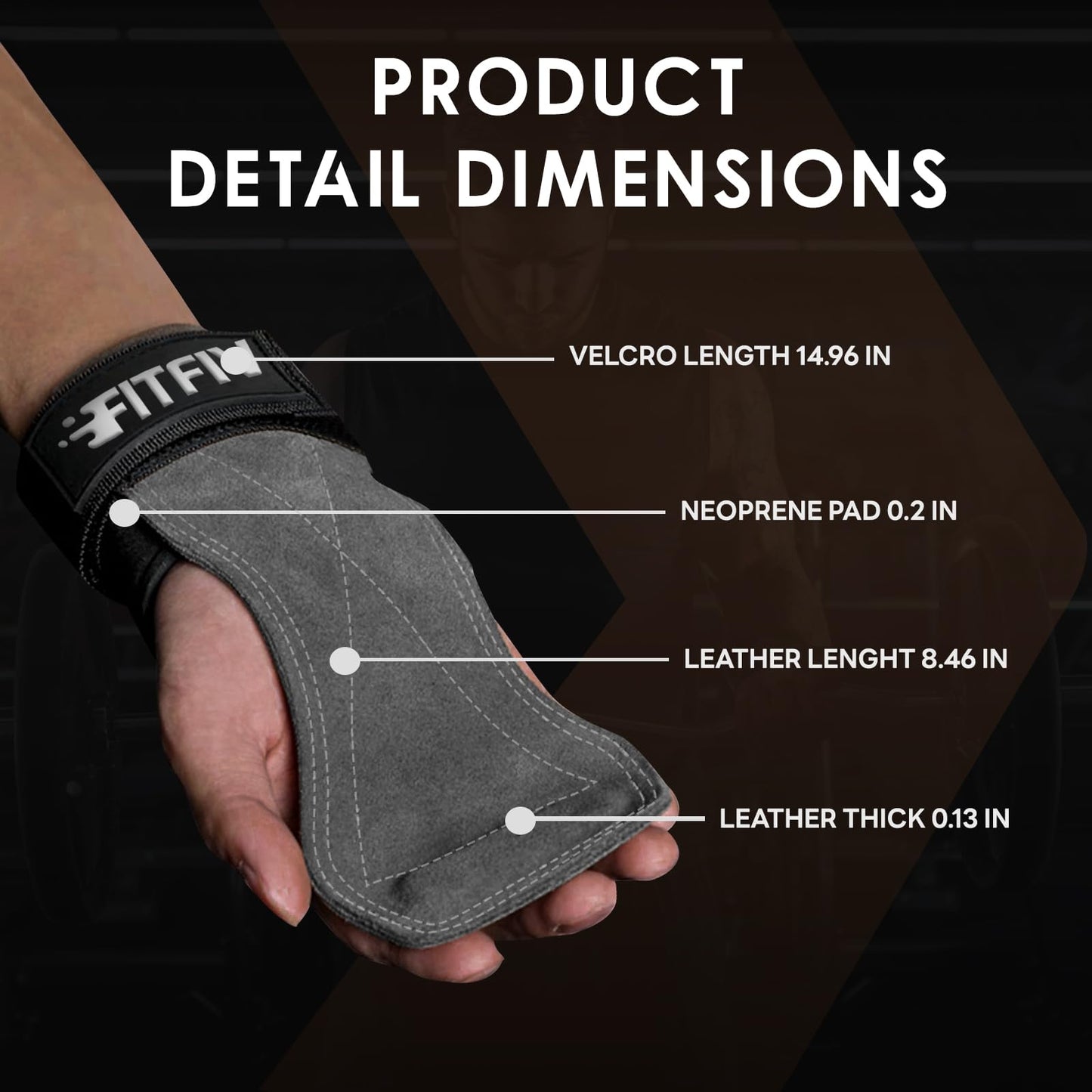 FITFIV Weight Lifting Wrist Strap, Double Leather Weightlifting Wrist Straps for Gym Strength Training, Neoprene Padded Wrist Wraps - for Men & Women (Pair)