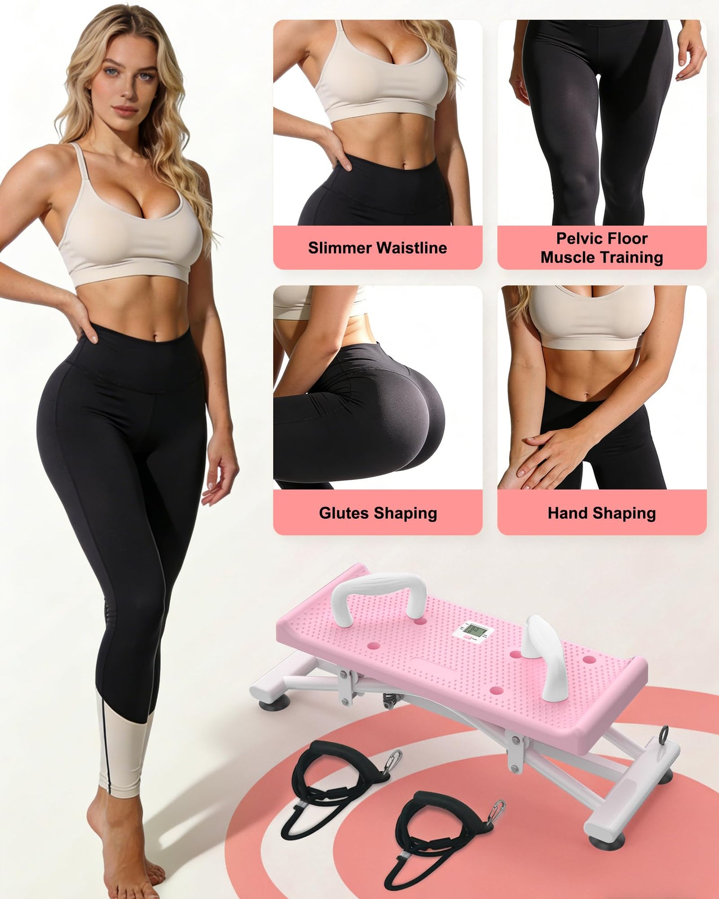 Balance Board for Adults, Ski Training Exercise Equipment with Resistance Bands, Portable Wobble Board with LCD Monitor, 300 lbs Capacity, Balance Trainer for Full Body Workout at Home Gym