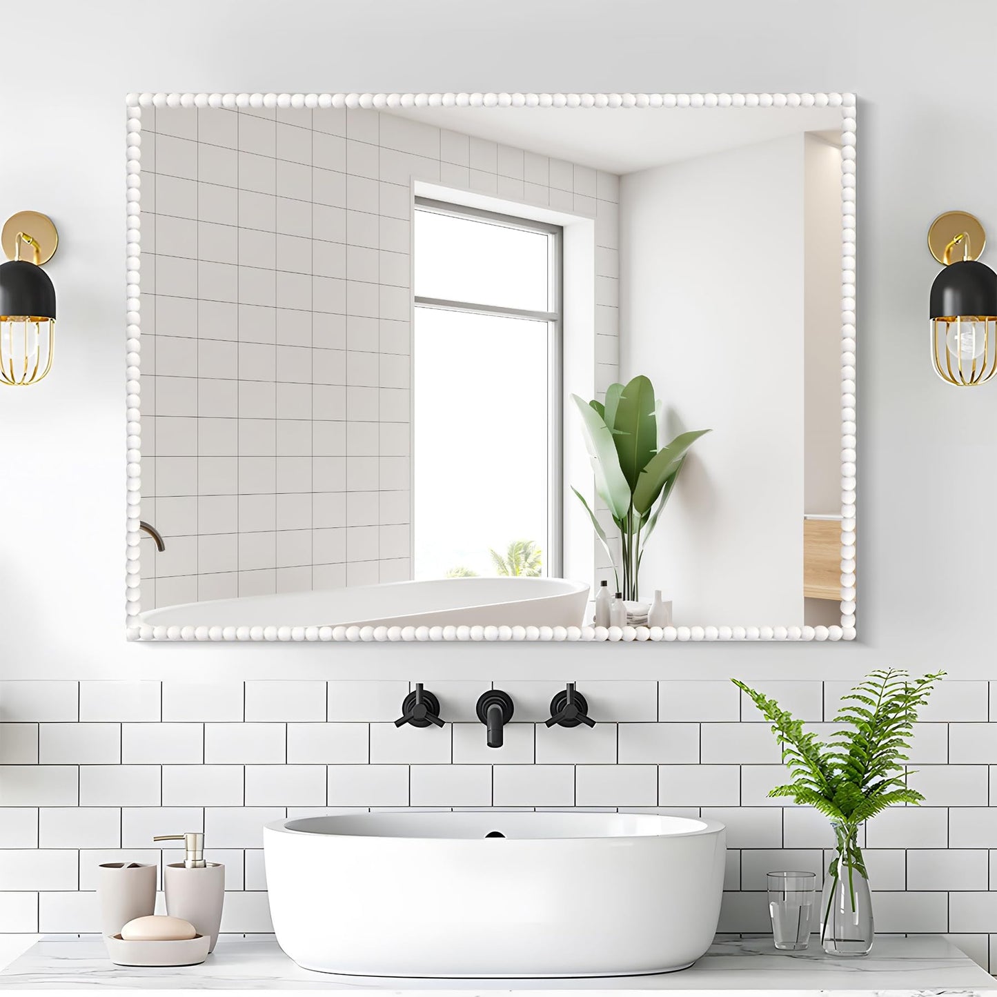 Trimold 118" x 0.39" Peel and Stick Unfinished Beaded Trim - Easy to Paint, Flexible DIY Craft Molding for Mirror Frame, Backsplash, Wall, Door, Cabinet, Dresser, Shelf