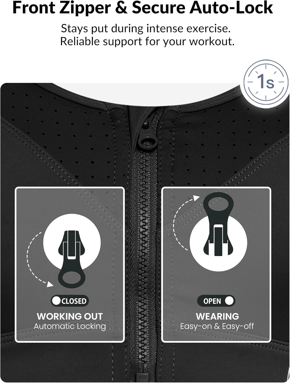 Yvette Adjustable Sports Bra - High Impact Zip Front Design | Plus Size Wireless for Running & Workouts
