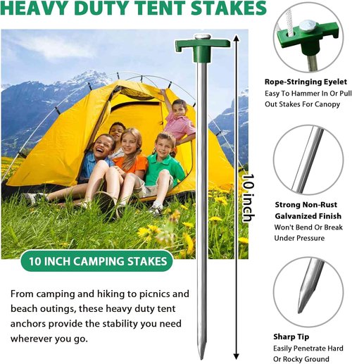 Eurmax USA 10-Pack Galvanized Tent Stakes - Rust-Proof Steel Canopy Anchors for High Winds & Heavy Duty Use