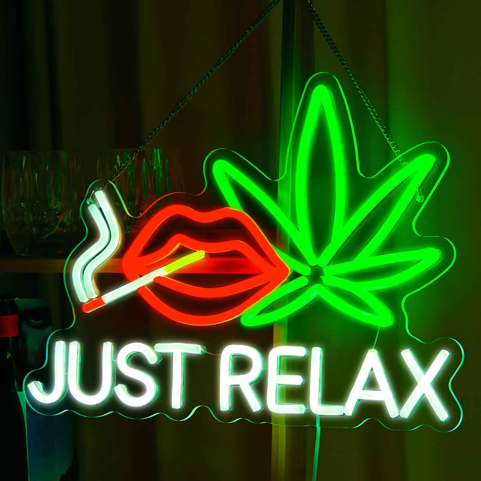 Neon Signs for Wall Decor Just Relax Neon Leaf Weed LED Lights for Bedroom Living Room Bar Game Room Hotel Birthday Party Restaurant Gift for Him Men Boyfriend Powered by USB