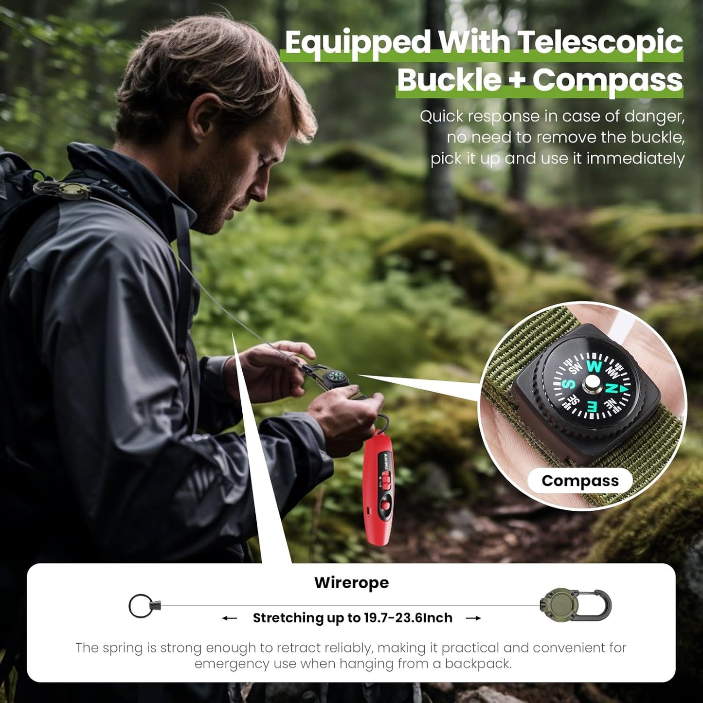UNIWA Air Horn | 120 dB Loud Safety Horn with Compass & Thermometer for Hiking & Camping