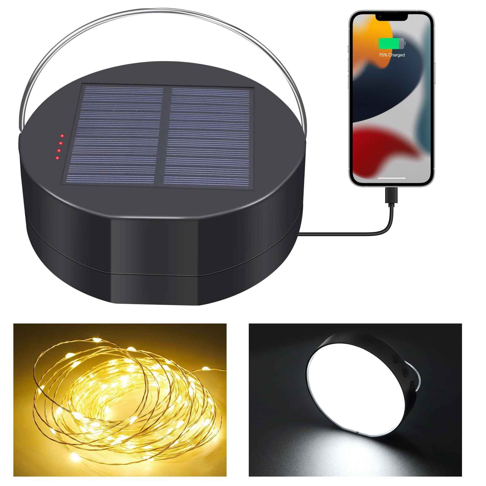 Camping String Light, Solar String Light with Camping Lantern (3 in 1 Design), Rechargeable and Portable for Camping,Emergency, Hiking.