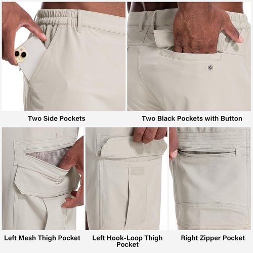 Jessie Kidden Men's Lightweight Water-Resistant Fishing & Hiking Shorts - Expandable Waist, Quick Dry