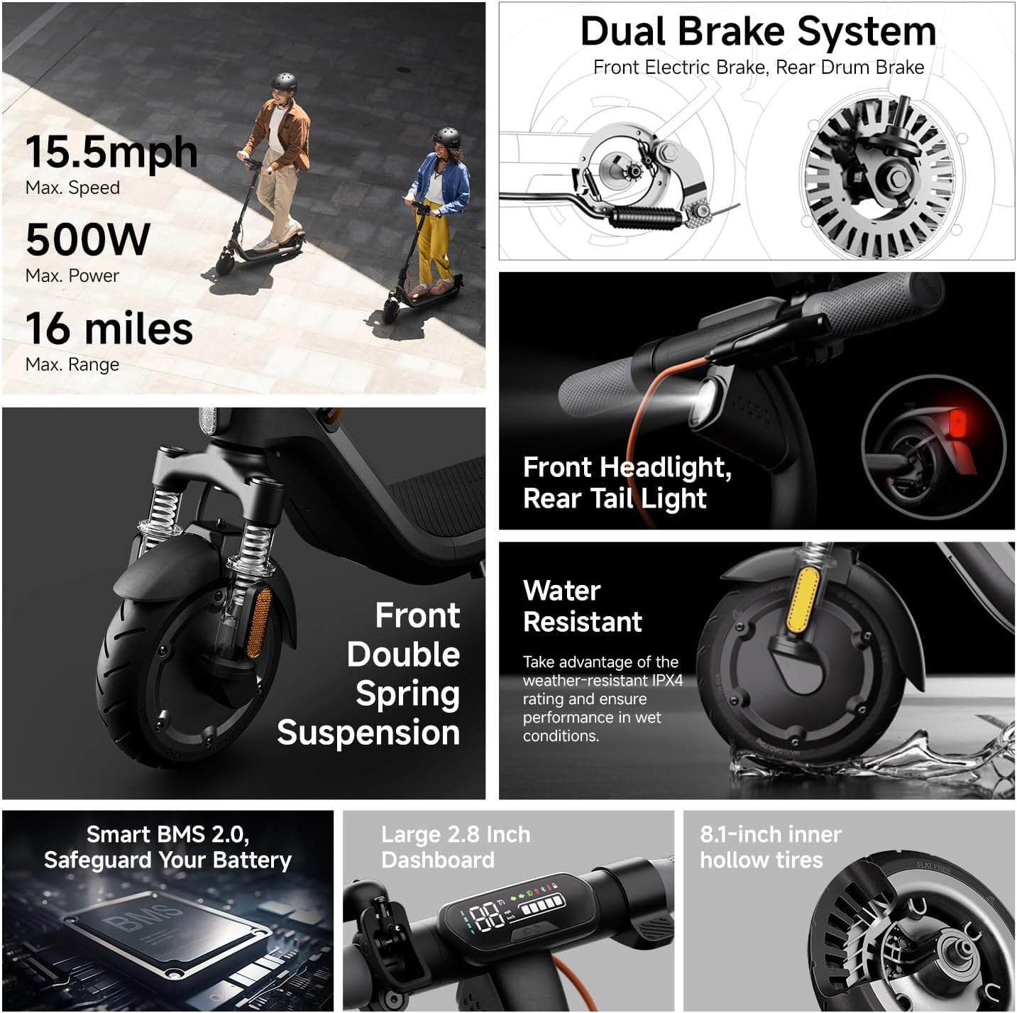 Segway Ninebot E2 Plus Electric Scooter - 15.5–20 MPH, Long Range, Foldable Design, UL Certified