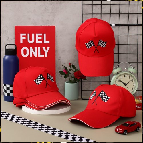 Skicuff 12 Pcs Racing Car Flag Hats Bulk for Party Favors Gifts Adjustable Embroidered Checkered Flags Baseball Caps Racing Dad Hats
