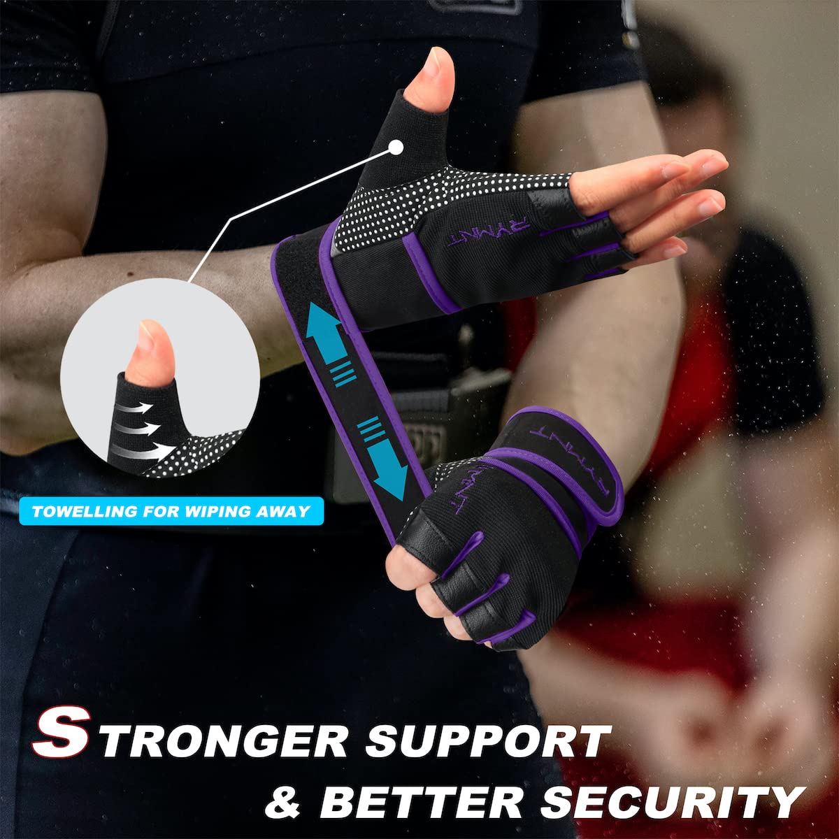 RYMNT Workout Gloves with Wrist Wrap Support, Weight Lifting Gloves with Full Palm Protection & Extra Grip for Men Women Gym Exercise, Fitness, Weightlifting, Pull ups, Power Lifting,Purple-S