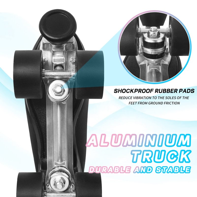 Nattork Roller Skates for Women and Girls, PU Leather High-top Quad Skates for Beginner, Indoor Outdoor Double-Row Skates for Adults - Black
