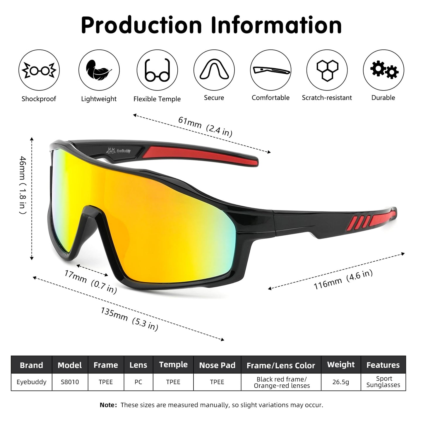EYEBUDDY Kids Sunglasses Youth Baseball Sun Glasses Boys Girls Softball Sports UV400 Protection Goggles Age 6-12