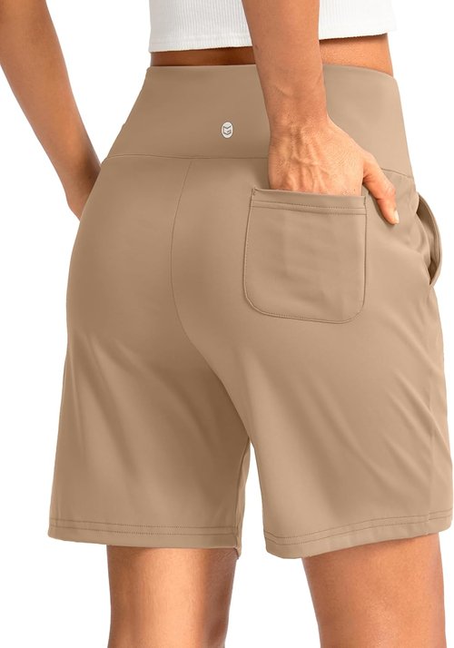 G Gradual Women's Bermuda Shorts - High Waisted, Knee Length with Pockets for Athletic Workouts | 9" Size