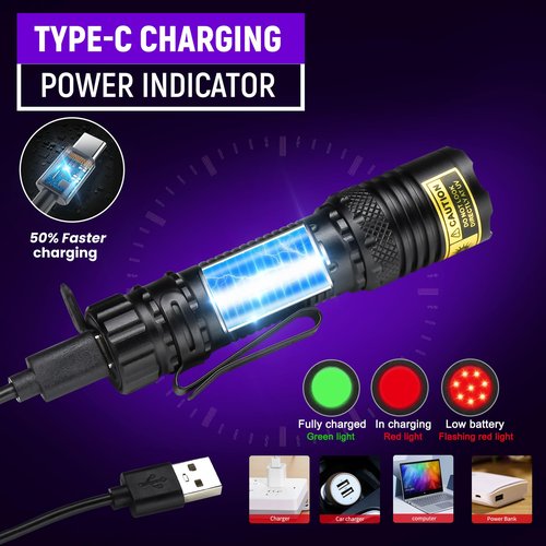 DARKDAWN UV Flashlight 395nm Black Light Mini USB Rechargeable Ultraviolet LED Blacklight Woods Lamp Powerful Portable Detector for Pet Urine Stains, Scorpions, Resin Curing