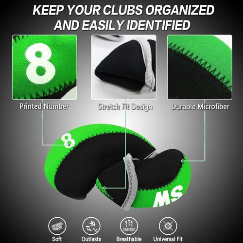 Golf Club Covers Set for Irons Neoprene Iron Head Cover Club Protector 10Pcs with/Without Top Window Accessories for Men Women (Green(Without Top Window))