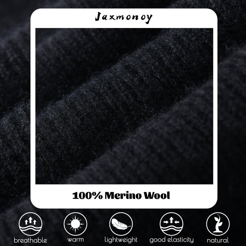 jaxmonoy 100% Merino Wool Knit Winter Beanie Hats for Women Men Soft Warm Double Layer Slouchy Knitted Beanie Skull Cap - Black