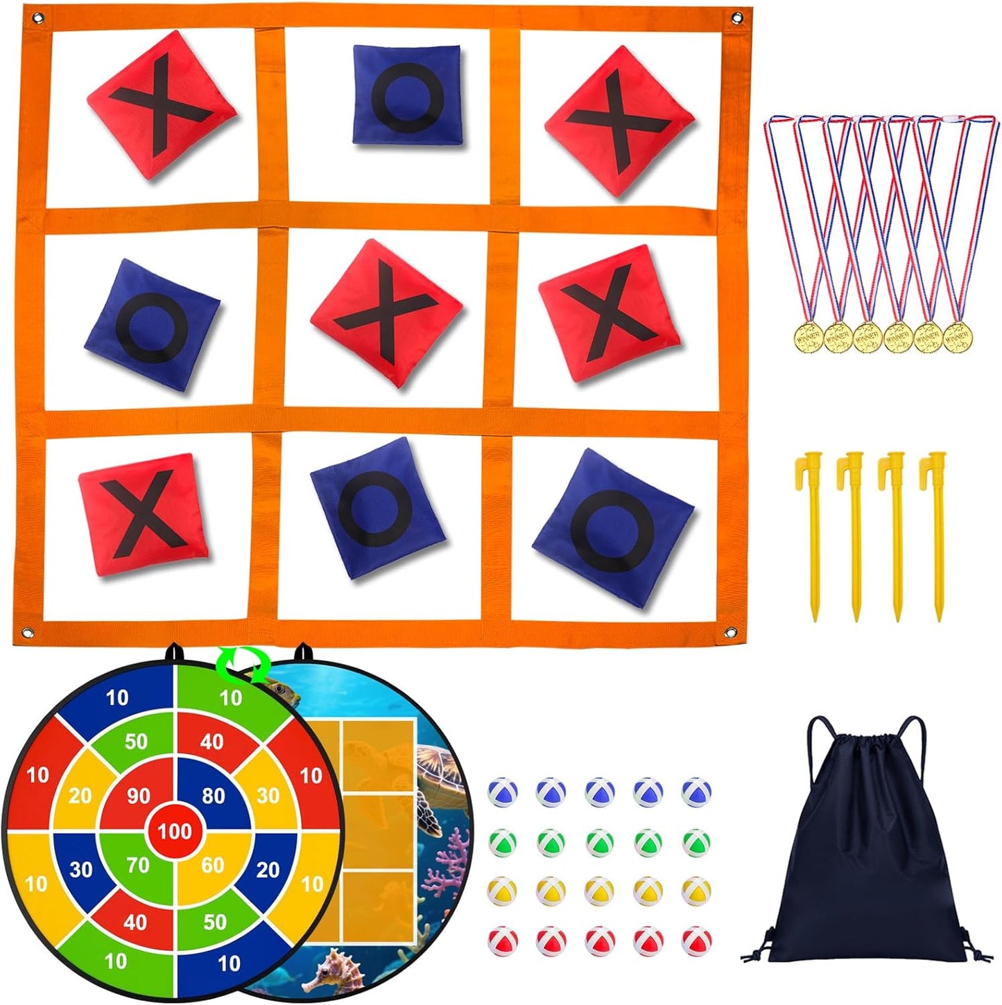 Skiennix 2-in-1 Outdoor Giant Tic Tac Toe & Bean Bag Toss Game | Fun for Kids & Adults, Perfect for Yard Parties