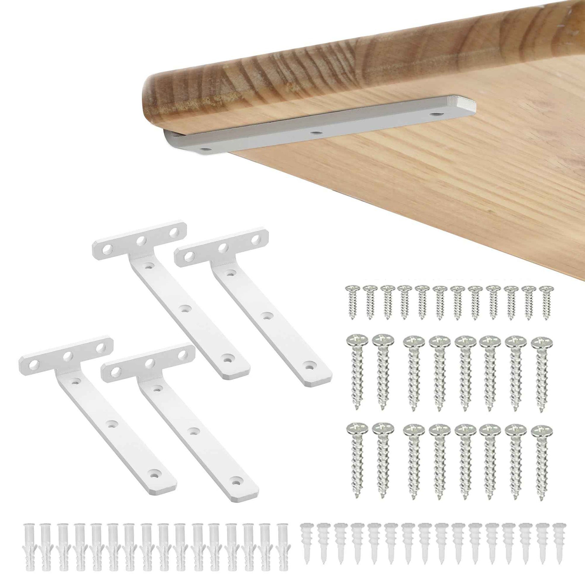 Alise White Floating Shelf Brackets,L Brackets for Wood Board,Wall Hidden Shelf Brackets,Heavy Duty Shelf Brackets Metal Shelving Corner Brace Supports for Home,Garden,Office and DIY,6 inch,Pack of 4