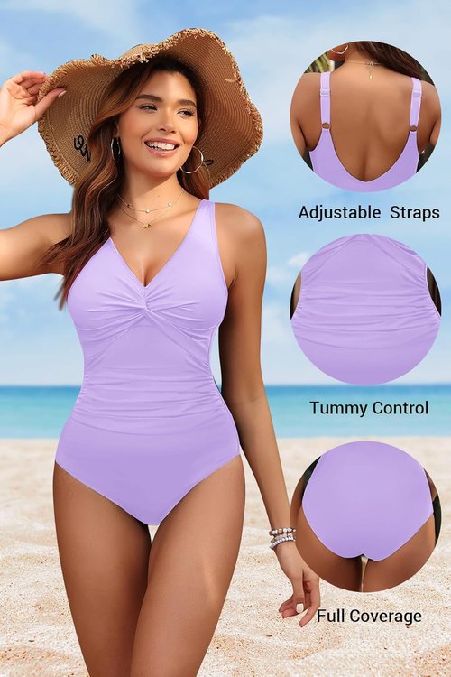 Holipick Tummy Control One Piece Swimsuit - Push Up Full Coverage Slimming Bathing Suit