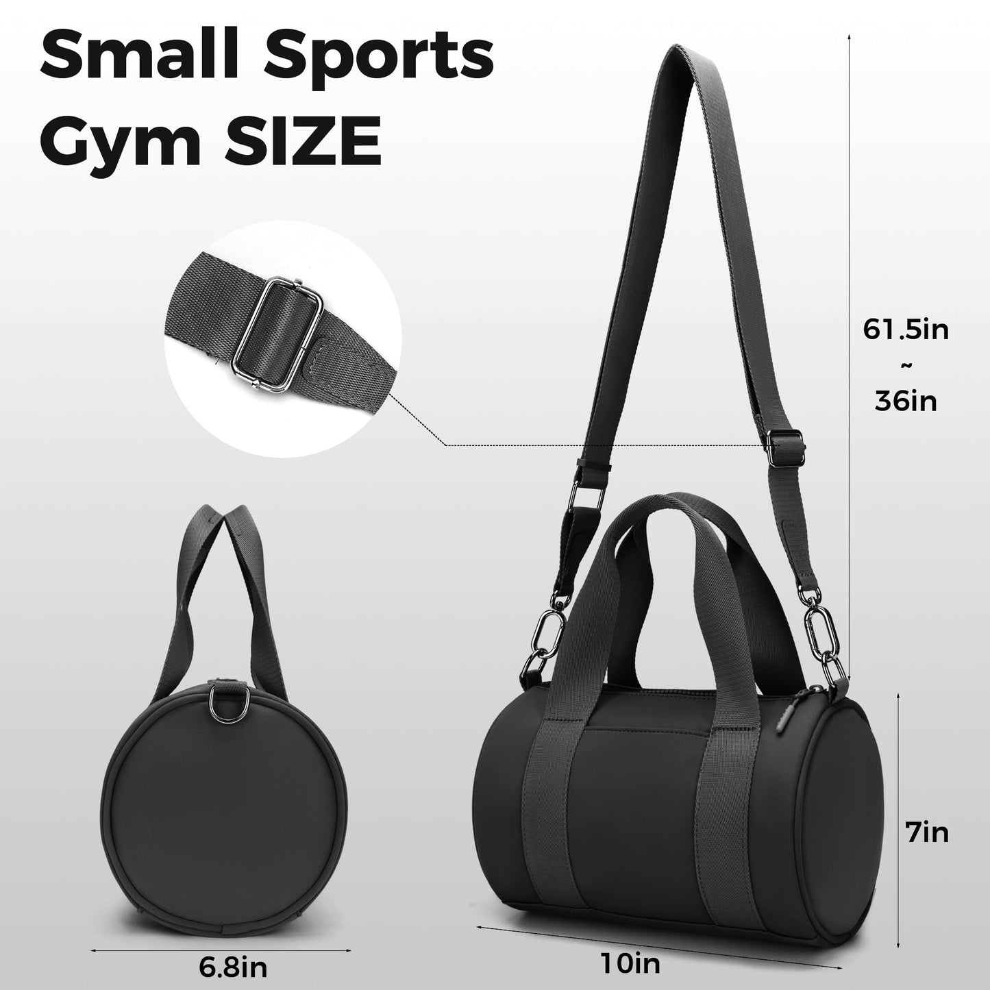 FODOKO mini Gym Bag for Women, barrel purse,Crossbody Duffel Bags Handbag from Gym to Travel (Black)
