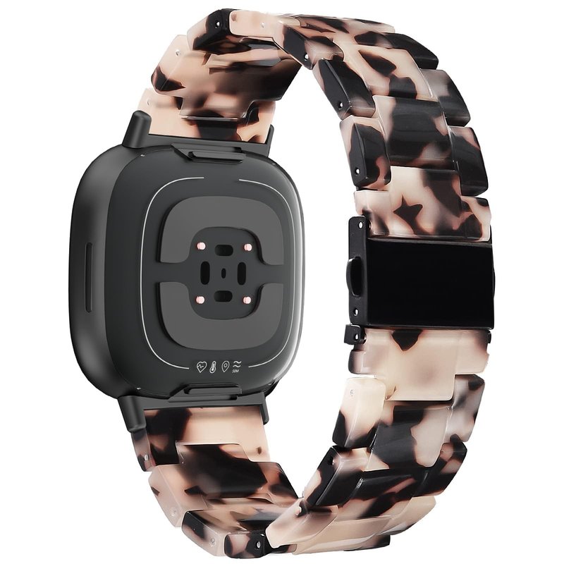 Resin Band Compatible with Fitbit Versa 4/Versa 3 Bands For Women Lightweight Bracelet Wristband Replacement For Fitbit Sense 2/Sense (Tortoise Stone Flower/Black)