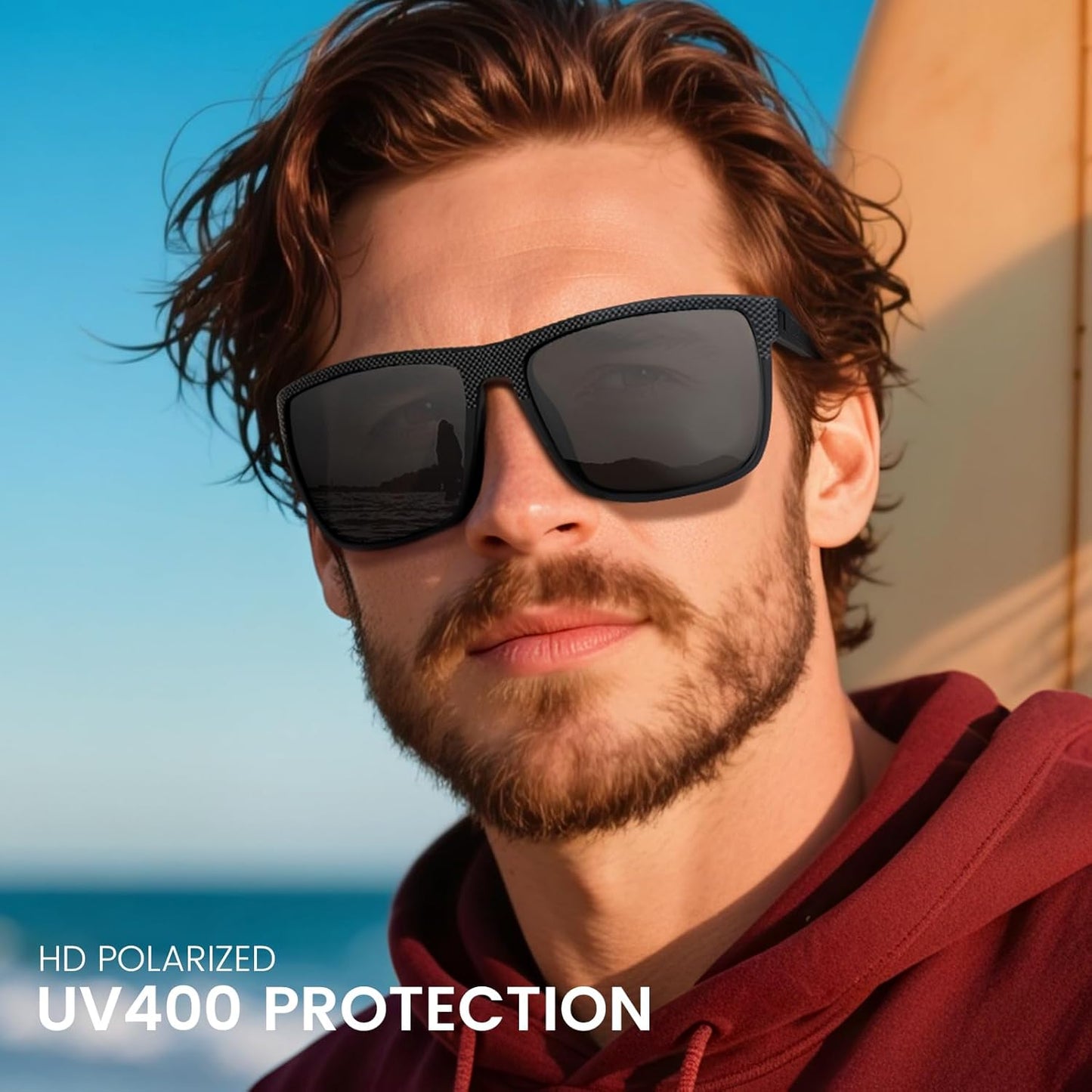 Skiennix Polarized Sunglasses - Lightweight Square Frame with UV Protection for Driving & Fishing