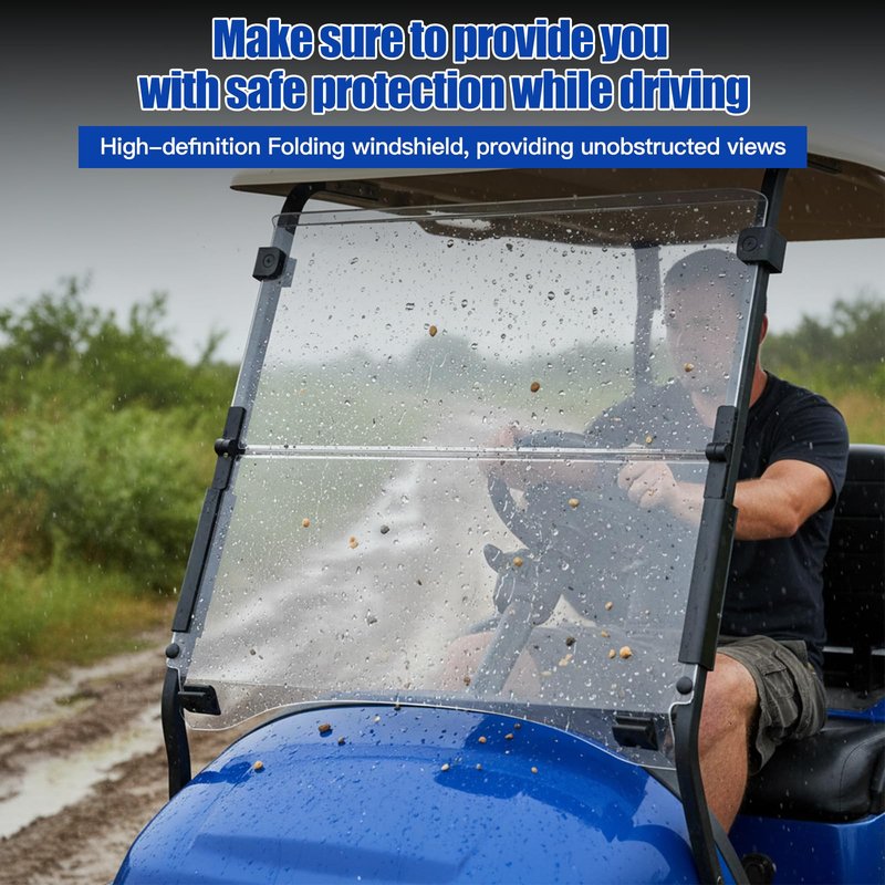 NOKINS Golf Cart Windshield Compatible with Club Car Precedent (2004-Up),Tempo,2017-Up Onward Gas or Electric Golf Cart Folding Style Windshield Tinted,Hinge folding design